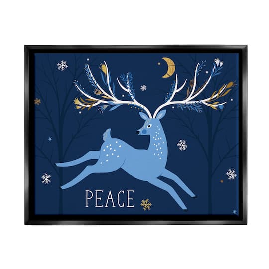 Stupell Industries Peace Jumping Deer Snowflakes Framed Floater Canvas Wall Art